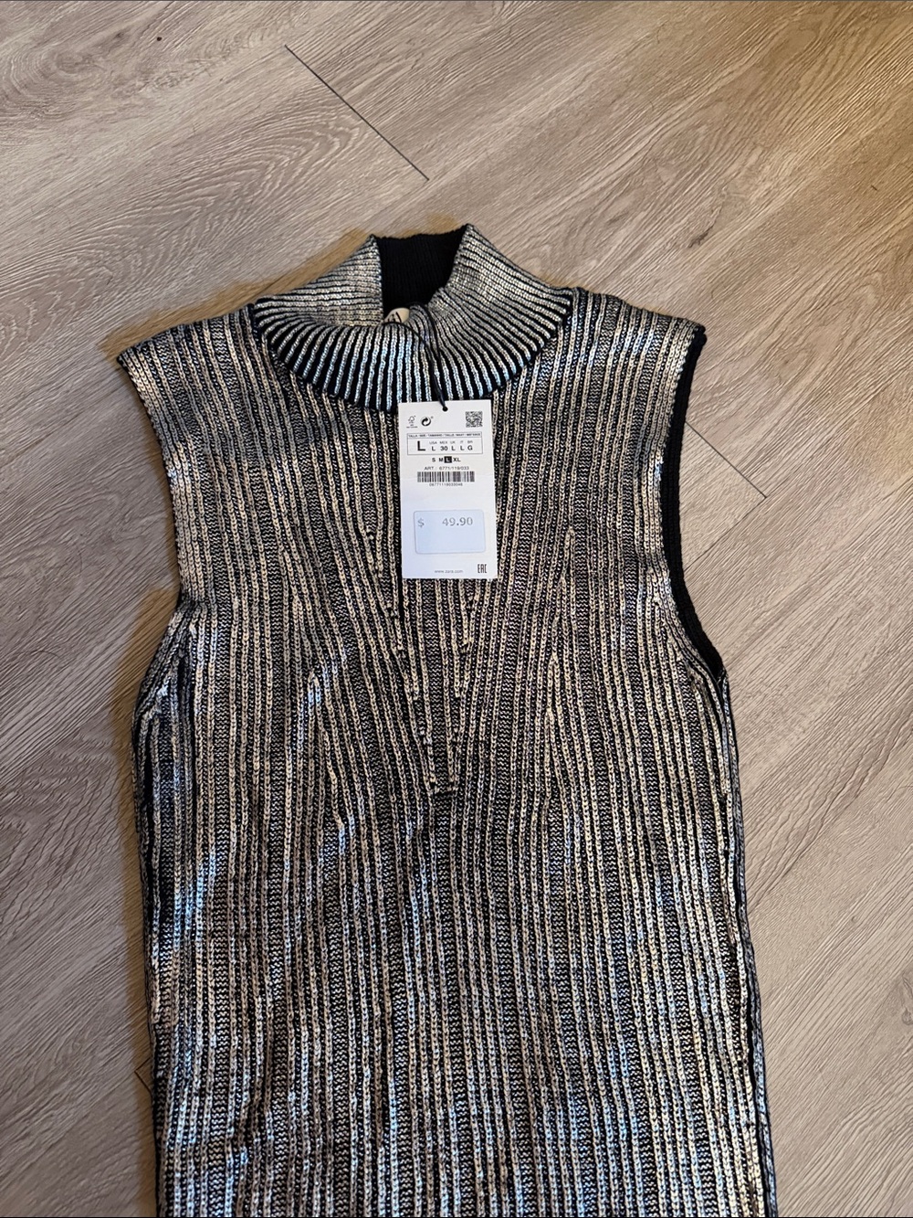 Zara Silver Metallic Ribbed Sleeveless Maxi Dress - Picture 2 of 4
